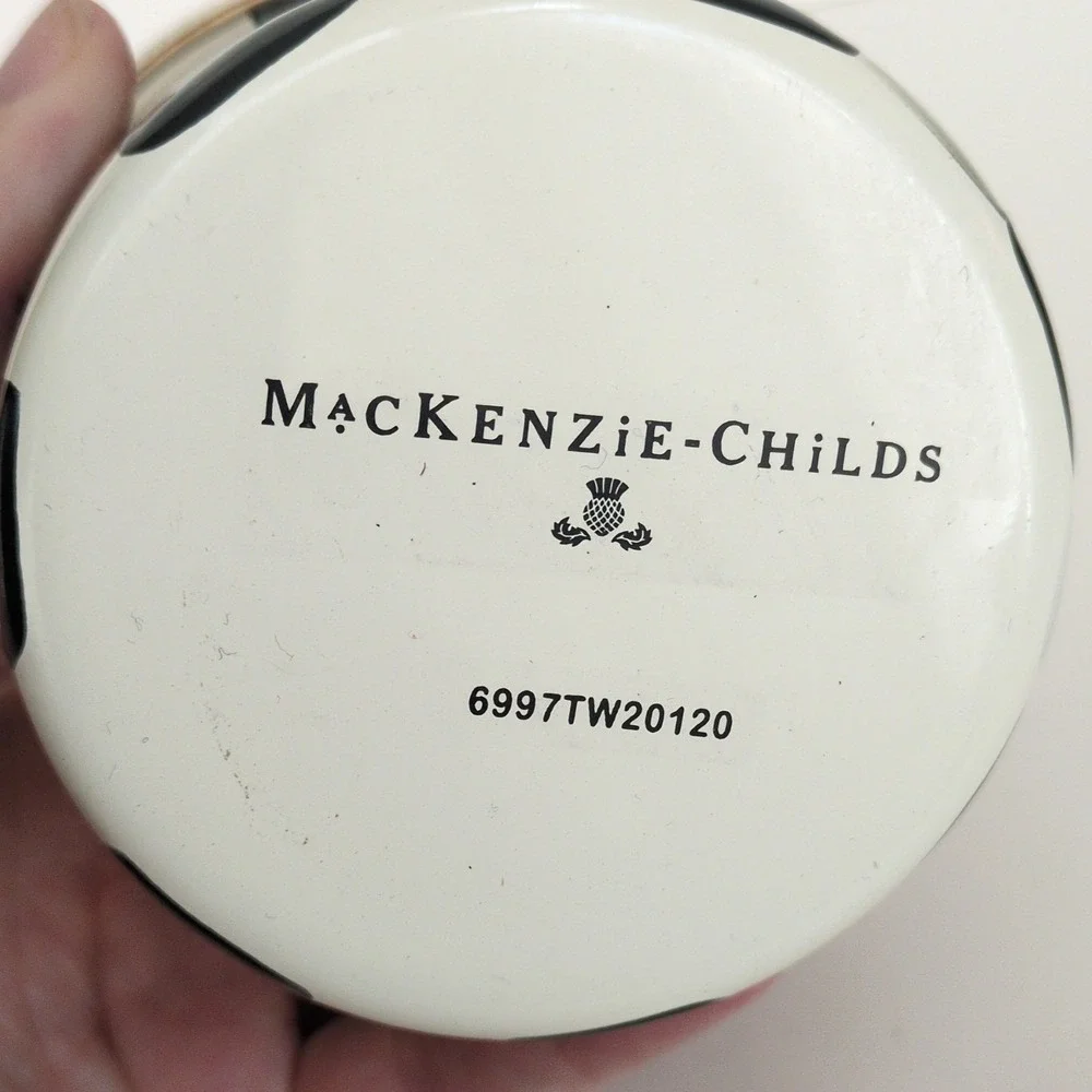 MacKenzie Childs Courtly Check Enamel Canister Small Metal Black White Jar 5.75